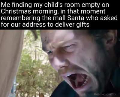 "Let me in, little one, it's Santa. I've brought you gifts!"