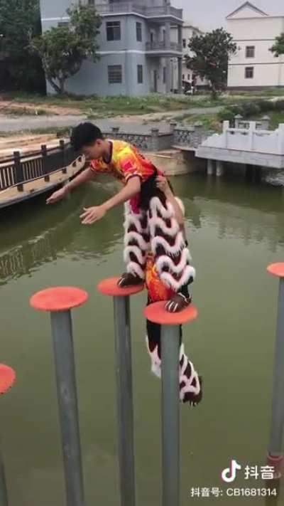 Lion dance training in Wuzhou, Guangxi