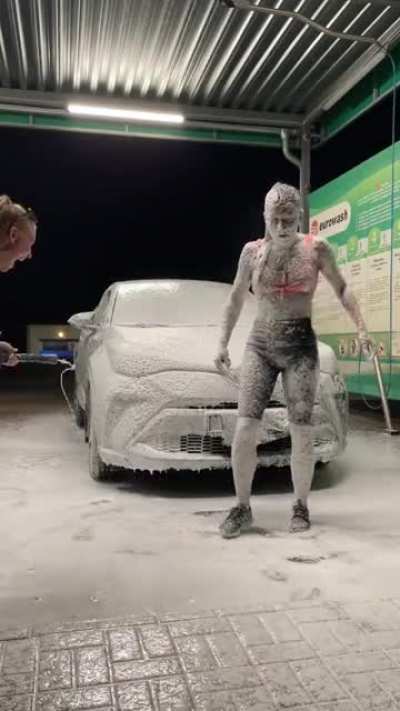 At the car wash.
