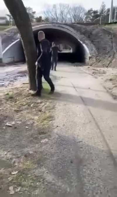 Fireworks in a tunnel/bridge.