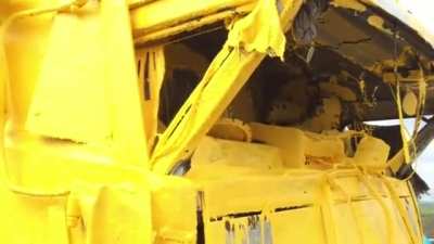 Guy crashes into a paint truck. Gets covered in paint.