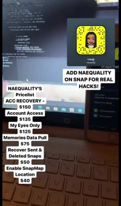 Contact @naequality on snapchat to order social media hacks for apps like snapchat, instagram, tiktok, onlyfans , twtter , facebook &amp;amp; more! Hit Our Telegram Group Link In The Comments!