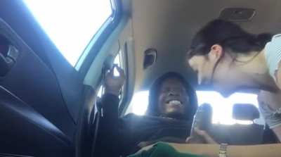 Sucking that big fat cock on the backseat