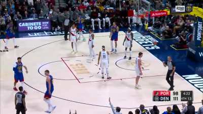 [Highlight] Jokic throws up one of the most nonsensical looking shots while being fouled and it somehow goes in.