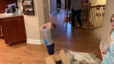 One of his bday presents showed up a week late. I&rsquo;ve been telling him it&rsquo;s raisins. Took the present out and put raisins in