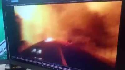 Moment of the explosion on the Crimea bridge.