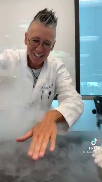Chemistry professor literally pours liquid nitrogen on their bare hand and is safe due to the Leidenfrost effect.