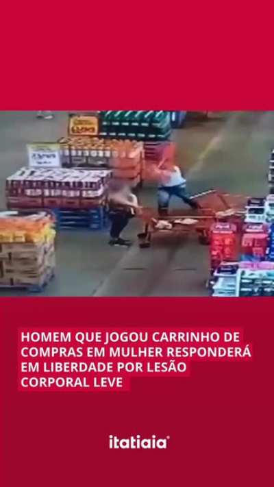 man throws shopping cart at woman