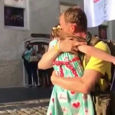 British Army Major Chris walked 700 miles barefoot across the UK to raise money for research into his young daughters rare disease, Cornelia De Lange Syndrome. This is the moment he reunited with his daughter at Edinburgh Castle.