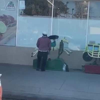 Cowboy dude taking his dog for a ride.