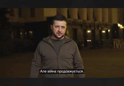 Zelenskyy addresses in English: &ldquo;I ask you to stand against the war. Starting from March 24th [&hellip;], come from your offices, your homes, your schools and universities. Come in the name of peace. Come with Ukranian symbols.&rdquo;