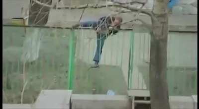 Drunk man vs fence