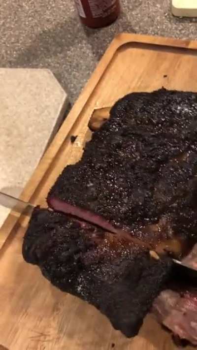 8 hours of smoking beef ribs and they go straight to the floor.