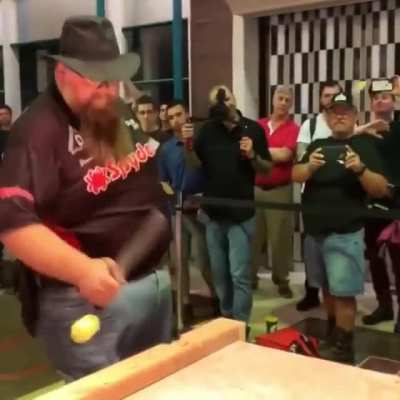 Donavon Phillips first place run during the Cutting Championships at Blade Show Atlanta