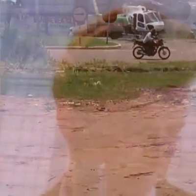 Truck crashes into a helicopter.