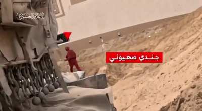Hammas soldiers targeting three Merkava tanks of the IDF using an RPG and a explosive device 