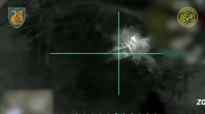 Southern Ukraine, a Ukrainian heavy bomber drone from the 36th Marine Brigade hovers over a parked Russian T-62M, dropping at least four grenades on it.
