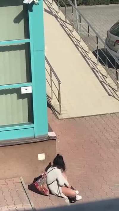 Woman having a feel outside.