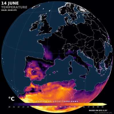 Extreme heat is intensifying in Spain and Portugal and will spread into France most likely to break 40&deg;C thresholds. Stay cool everyone!