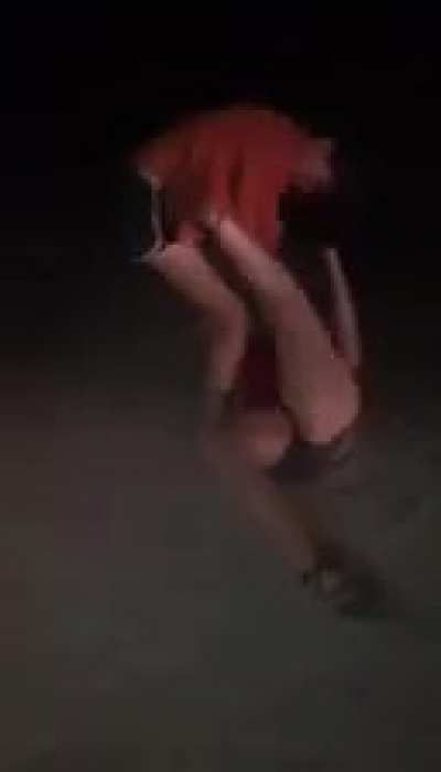 Girl in red shits all over herself after a slam