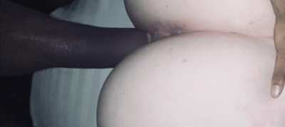 Splitting her fat white cheeks apart