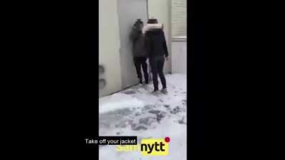 Girl beats the breaks off a boy&hellip;while her huge boyfriend watches on, as insurance. His presence keeps her safe from counter attacks/self defense. He thinks &lsquo;if I let her beat the clothes off me, her boyfriend will commend me/sympathize with me&rsquo;. The oppos