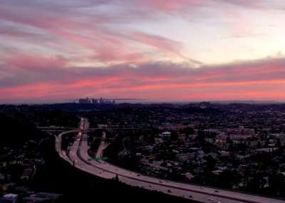 Sunset over 405 &amp;amp; DTLA. DJI Mavic. Los Angeles, California