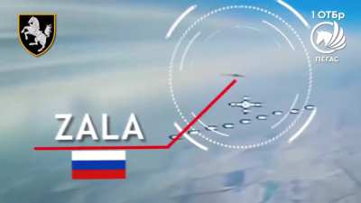 Zala observation drone being hit by remotely detonated drone. Operators of the 1st Separate Tank Brigade. Published on June 13, 2024