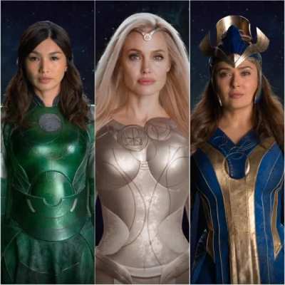 The Hotties of Eternals. Gemma Chan, Angelina Jolie and Salma Hayek