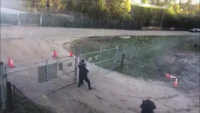 &lsquo;Stop Cop City&rsquo; rioters in Atlanta attacking police officers with a barrage of fireworks and projectiles as officers retreat to safety.