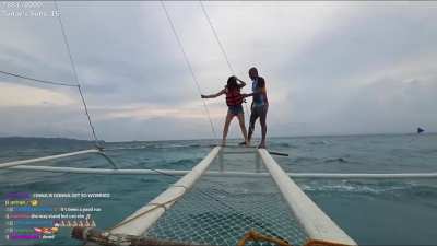 Emily Gives A Little Speech, Tries To Stand Up And Looking Gracefully While Sailing On A Paraw Boat In Boracay