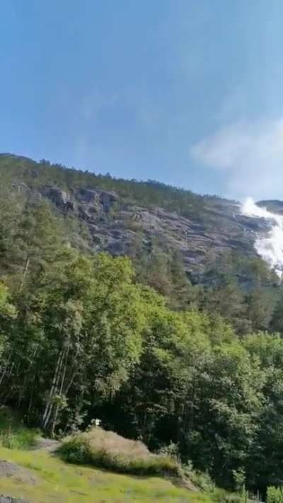 🔥 Langfossen in &Aring;krafjorden, Norway. Stupid amounts of water with the melt this time of the year