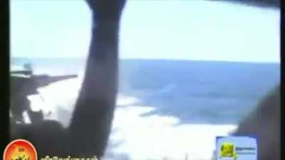 Tamil Sea Tigers use M2 Machine guns, Type-69 RPGs, and a SBBIED (Suicide Boat Borne Improvised Explosive Device) to take out Sri Lankan Navy Boat(s). Sri Lankan Civil War, Eelam War III. July 21, 1996.
