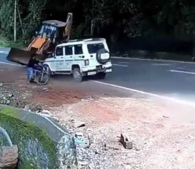Close call! It&rsquo;s like the Jeep was meant to save him.