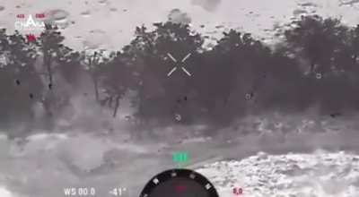 Drone footage of a Ukrainian M2A2 "Bradley" shooting at a Russian position with its 25-mm Bushmaster autocannon before dropping off troops for an assault.
