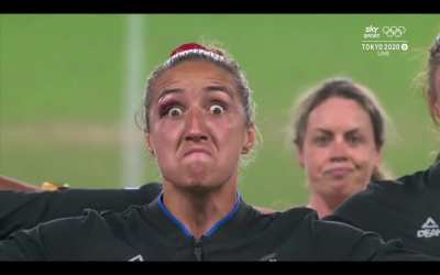 New Zealand Women's Rugby Sevens Team performs haka after winning Gold at the 2020 Tōkyō Olympics