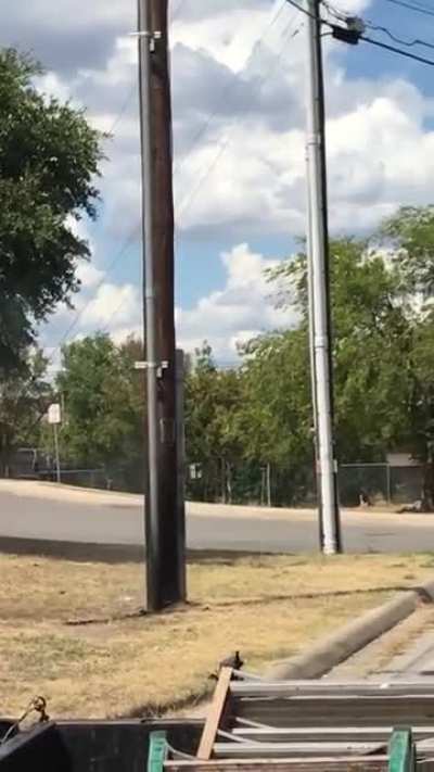 Telephone pole catches fire