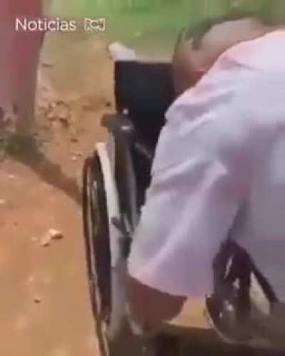 Man breaks down in tears after receiving a much needed wheelchair