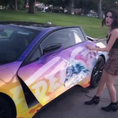 In a skirt and a BMW
