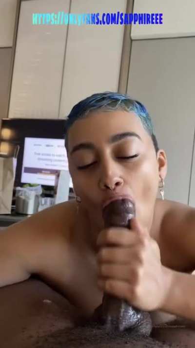 More of blue hair girl giving head