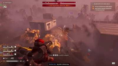 Get on, new ricochet rifle just dropped ("Helldiver" bug sympathiser caught live on video)
