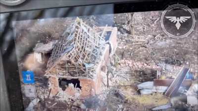 A particularly powerful FPV drone collapses a building with 2 Russian infantry inside