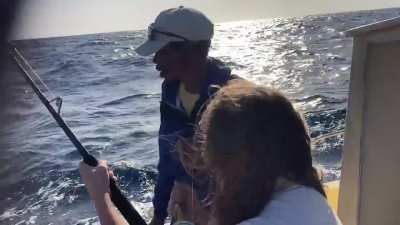 My dad was tail-slapped in the balls by a fish.
