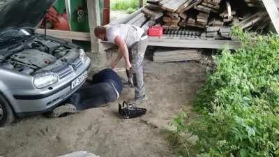 He faints after the bad joke of his friend.