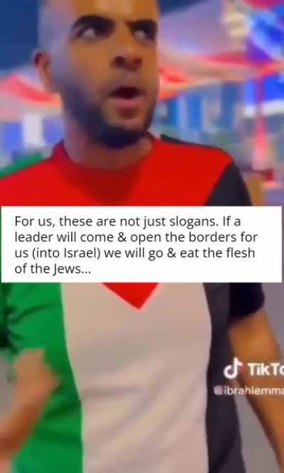 palestinian supporter at the World Cup in Qatar from Oman says the Arabs would go full Jeffrey Dahmer on the Jews if they had access. "For us, these are not just slogans. If a leader will come &amp;amp; open the borders for us (into Israel) we will go &amp;amp; e