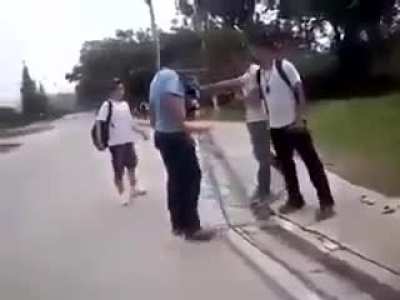The son was bullied, so the dad came to the rescue