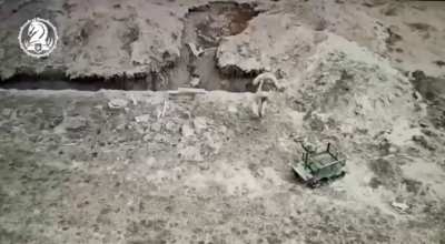 Small Ukrainian "Malyuk" logistics UGV is delivering supplies and ammo to the frontline. The UGV is remote-controlled. 