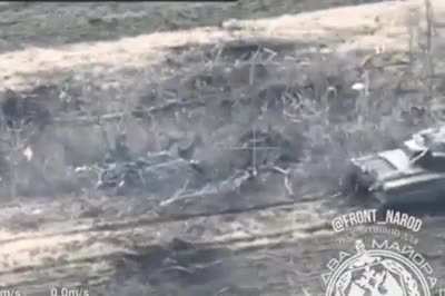 UKR ATGM team hits a RU tank in the back with RPG, as a RU drone operator desperately tries to contact the tank crew. Location unknown, Uploaded 2022-02-02.