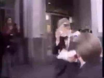 Bill Gates being thrown pie in the face in Belgium