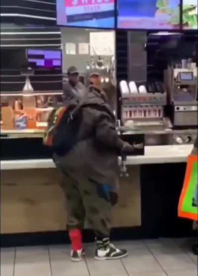 Crazy guy destroys McDonald's service counter 